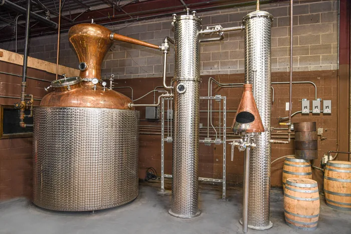 The copper pot still and stainless columns