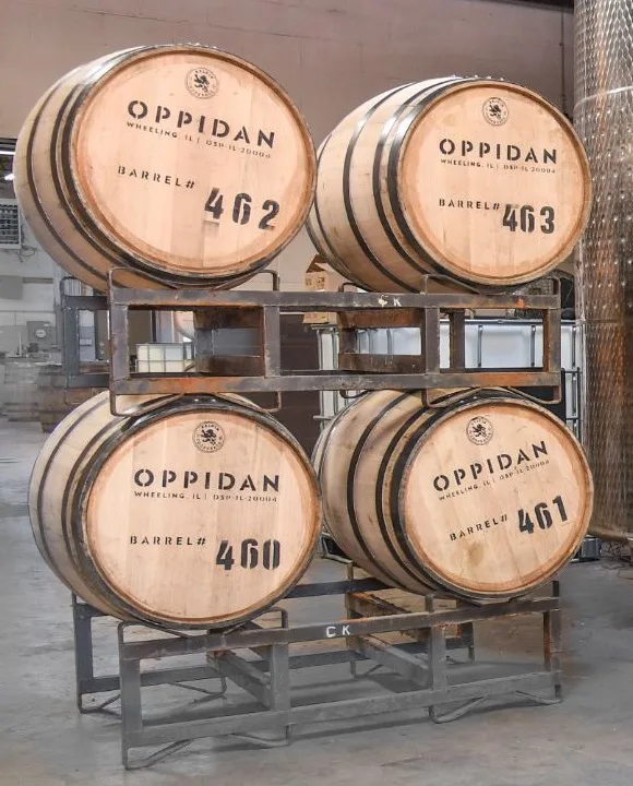 Oppidan barrels stacked in the distillery